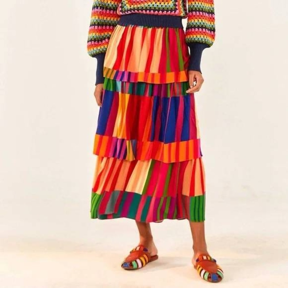 Farm Rio - Sunset Stripes Midi Skirt - Size XS - NWT